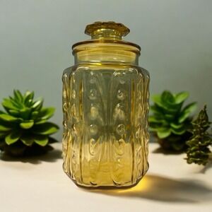 VTG L.E. Smith Imperial Atterbury‎ Scroll Harvest Gold Glass Canister 70s-9.5"